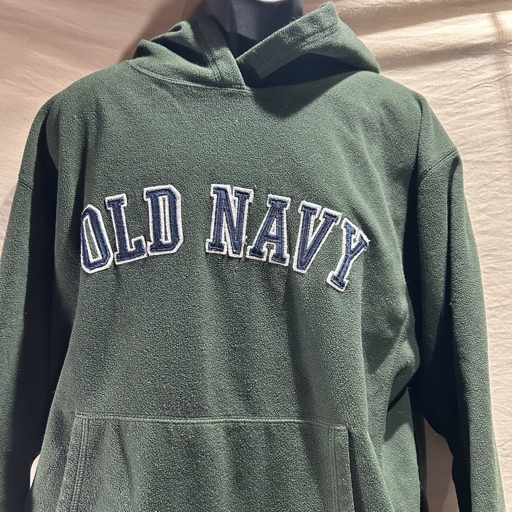 Vintage Y2K Old Navy Fleece Hoodie Mens XL Forest Green Spell Out Pullover